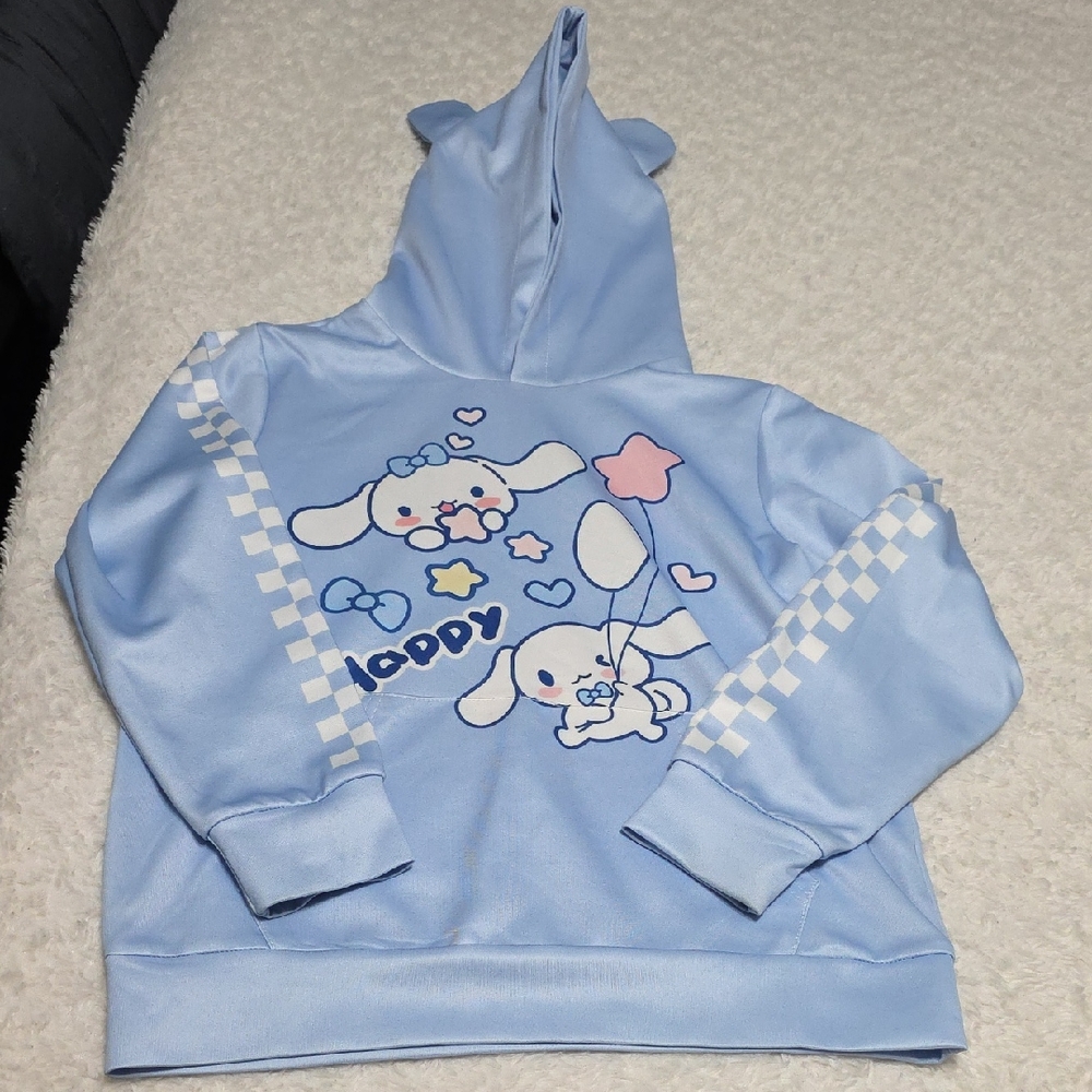 Adorable Light Blue Kids Hoodie with Cinamonrol Cartoon Design